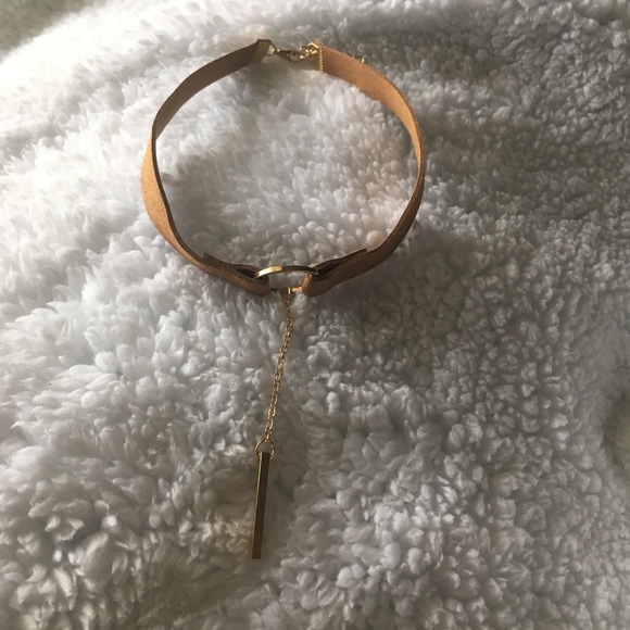 Gold Bar Light Leather Choker Necklace - Picture 3 of 6